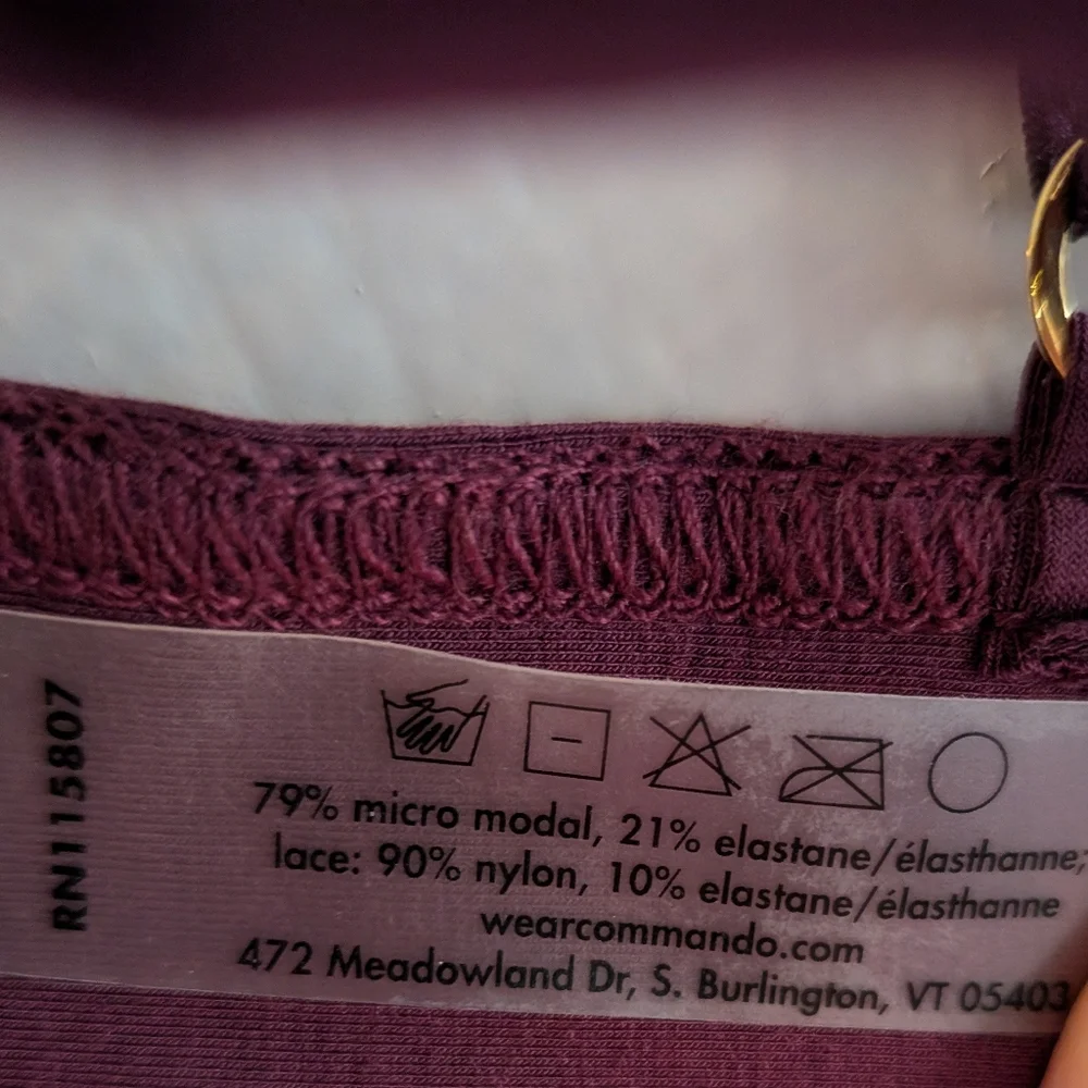 Commando Butter + Lace Bralette Pinot Burgundy Triangle Sheer Unlined Size S NWT